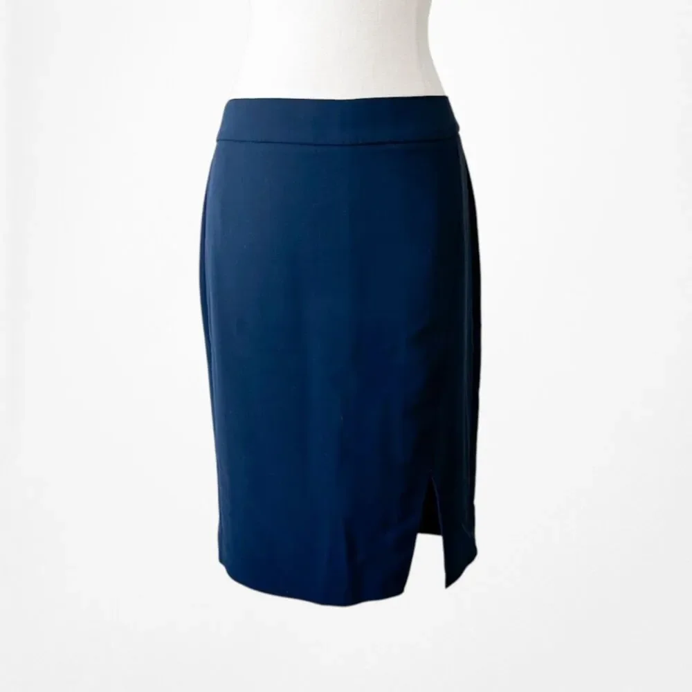 Vintage Y2K Navy Blue Knee Length Straight Pencil Bodycon Skirt W/ Slit Size S/M - Picture 3 of 7